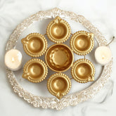 Golden Glossy Metal Flower Decorative Diya Urli